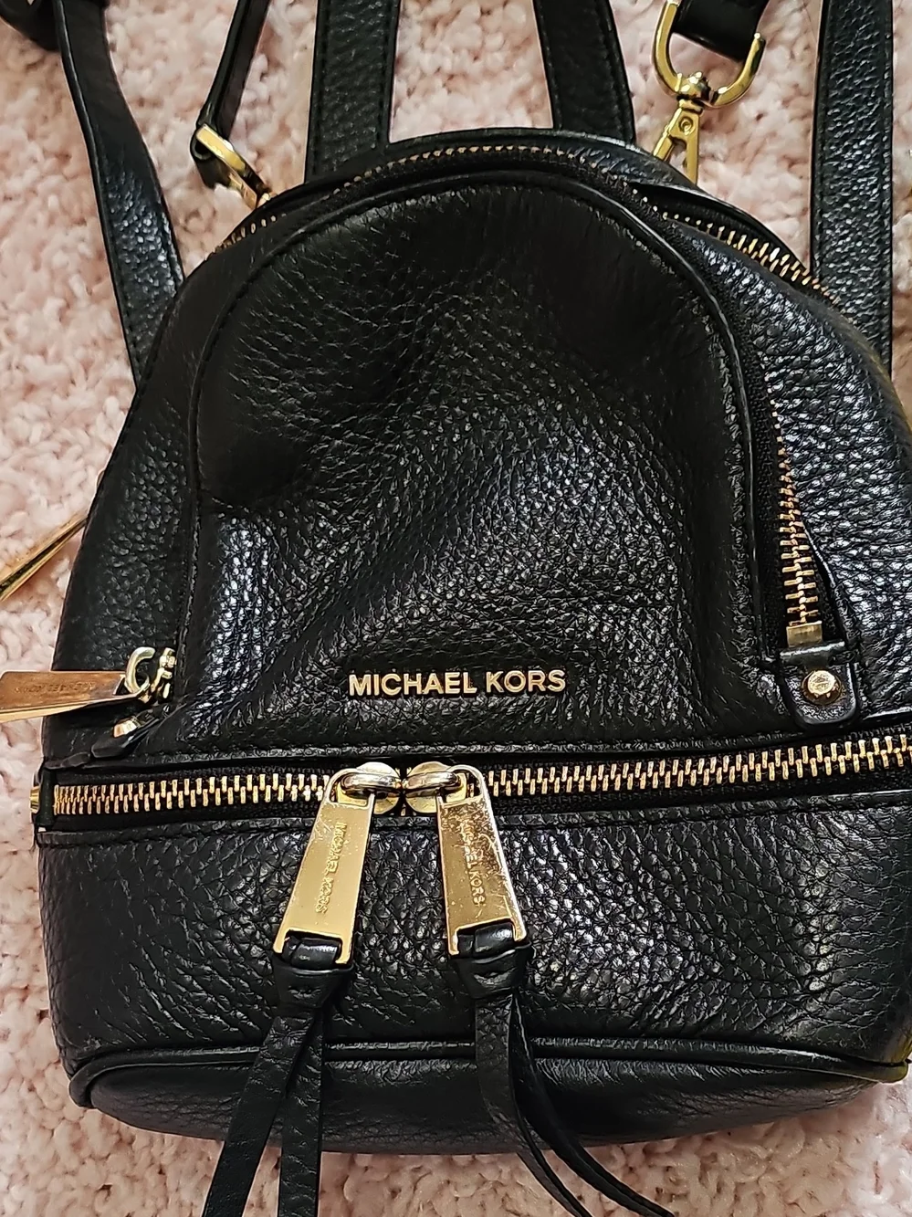 Michael Kors Black Pebbled Leather Mini Backpack with Gold Hardware